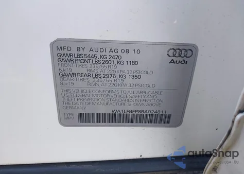 2011 Audi Q5 2.0T Premium из США, поврежденный, VIN WA1LFBFP8BA024811